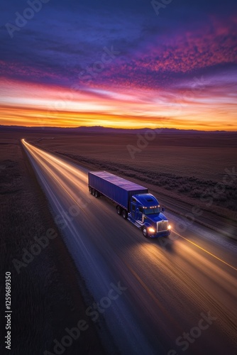 Wallpaper Mural Truck driving on highway at sunset with vibrant sky, logistics transportation concept, long haul trucking, freight industry vehicle on open road Torontodigital.ca