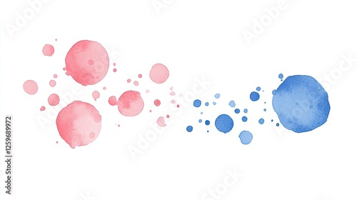 Abstract watercolor splashes in pink and blue, creating a vibrant artistic background