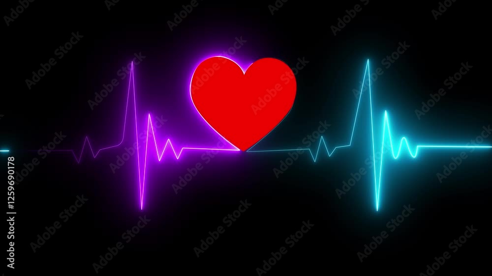 Heart and heartbeat symbol Red green colors on black background , Red cardiogram pulse line stylized within a human heart shape against a pastel background, conveying the concept of health Heart and heartbeat symbol Red green colors on black background , Red cardiogram pulse line stylized within a human heart shape against a pastel background, conveying the concept of health