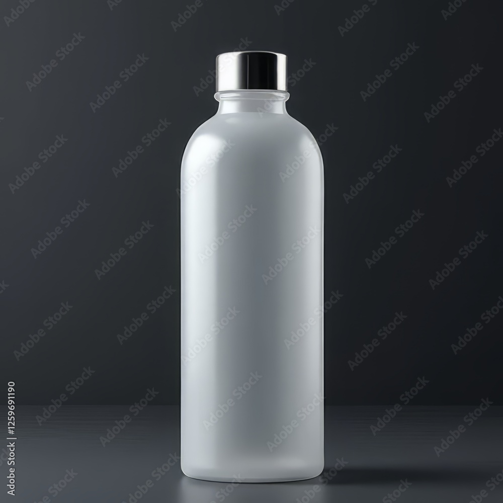 Frosted Transparent Bottle with Silver Cap on Dark Background