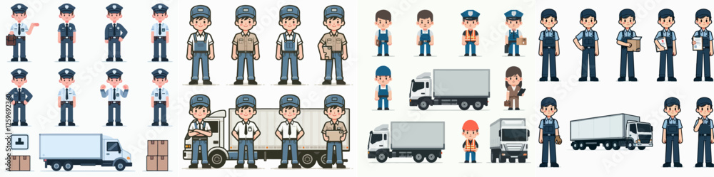 Vector set of a person truck driver standing full body with a simple and minimalist flat design style Vector set of a person truck driver standing full body with a simple and minimalist flat design style