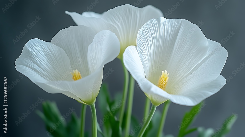 Three Delicate White Flowers Bloom Gracefully Three Delicate White Flowers Bloom Gracefully