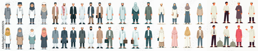 Vector set of a person muslim standing full body with a simple and minimalist flat design style Vector set of a person muslim standing full body with a simple and minimalist flat design style