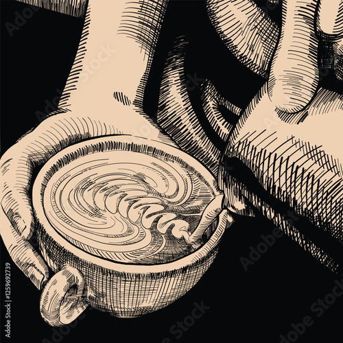Vintage latte art vector drawing