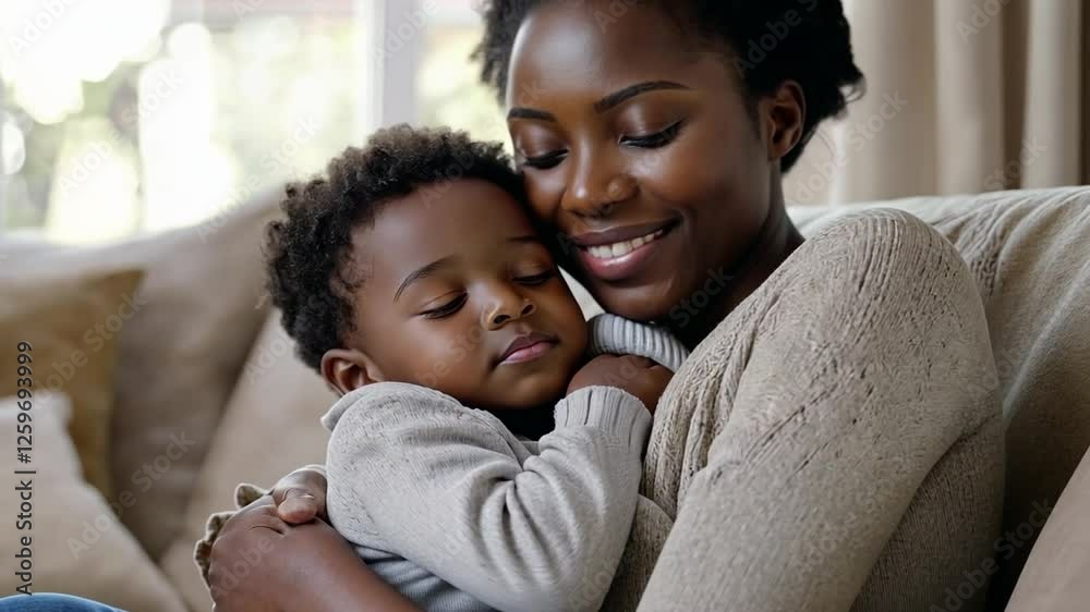 Heartwarming Mother and Child Embrace at Home Heartwarming Mother and Child Embrace at Home