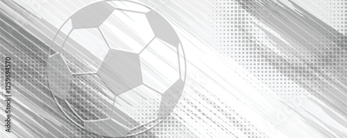 Football themed background in gray tones with abstract meshes and curves, with sport symbols such as a football player and ball. eps 10