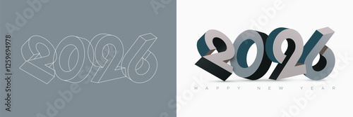 Happy New Year 2026 with 3D number and number line. Greeting concept for New Year celebration