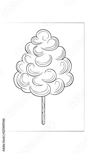 Cotton Candy Food Eatery Meal Coloring Kid Book Page in Black and White. Monochrome and Colored Samples
