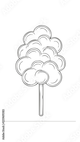 Cotton Candy Food Eatery Meal Coloring Kid Book Page in Black and White. Monochrome and Colored Samples
