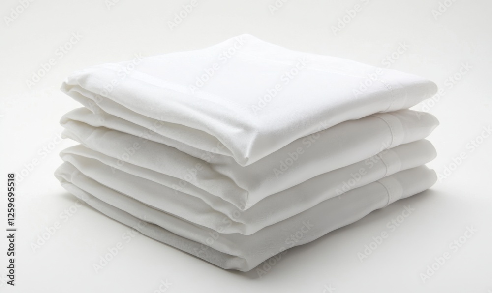 Stacked white fitted sheets on white background, clean bedding for hotels or homes Stacked white fitted sheets on white background, clean bedding for hotels or homes