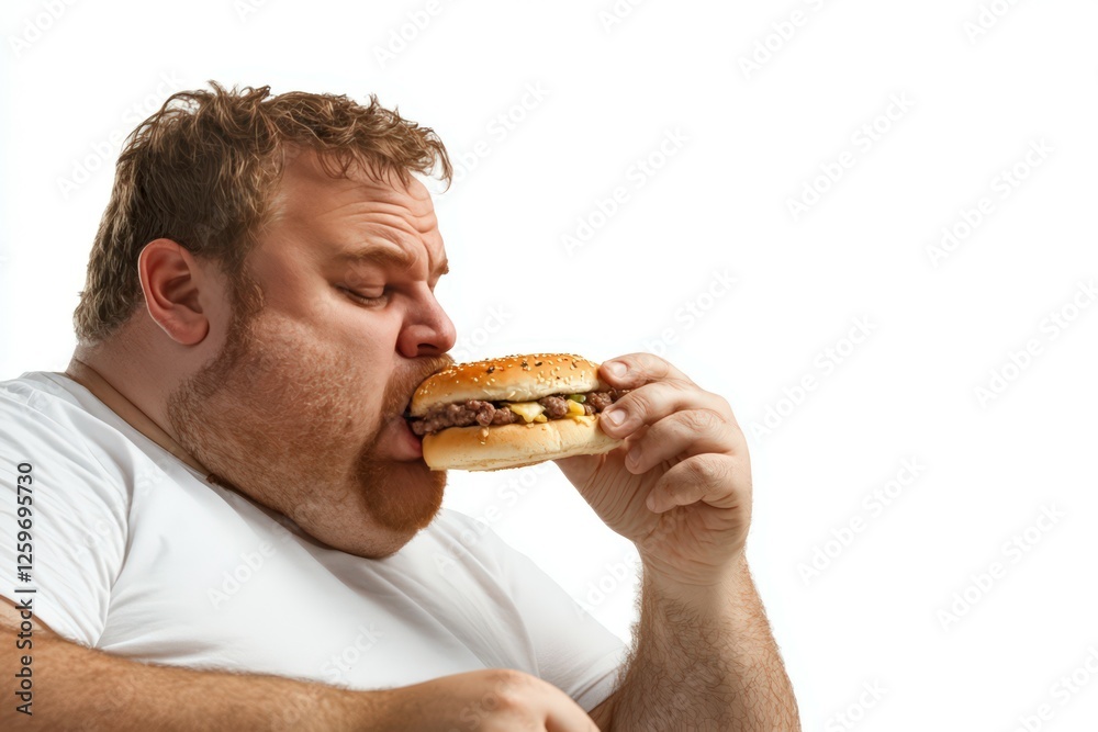 fat man is eating a junk food fat man is eating a junk food