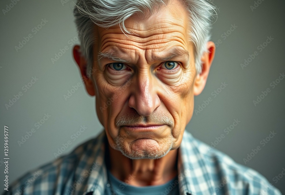 Obraz premium Photorealistic portrait of a 60-year-old male with a youthful and rebellious expression