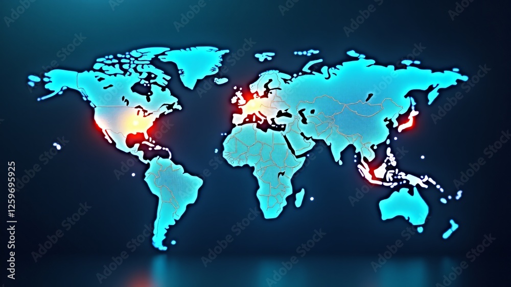 A digital map shows global water scarcity, creating a global and urgent atmosphere. The scene celebrates technology that helps address water scarcity and highlights the importance of global cooperatio A digital map shows global water scarcity, creating a global and urgent atmosphere. The scene celebrates technology that helps address water scarcity and highlights the importance of global cooperatio