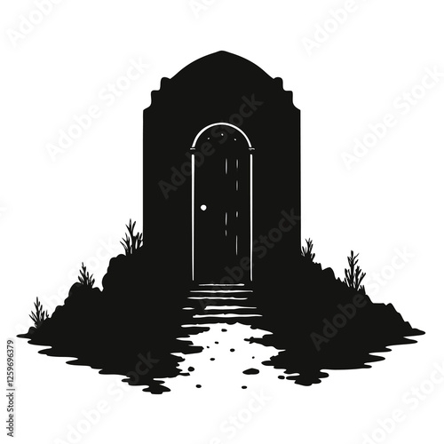 silhouette vector of foggy graveyard entrance
