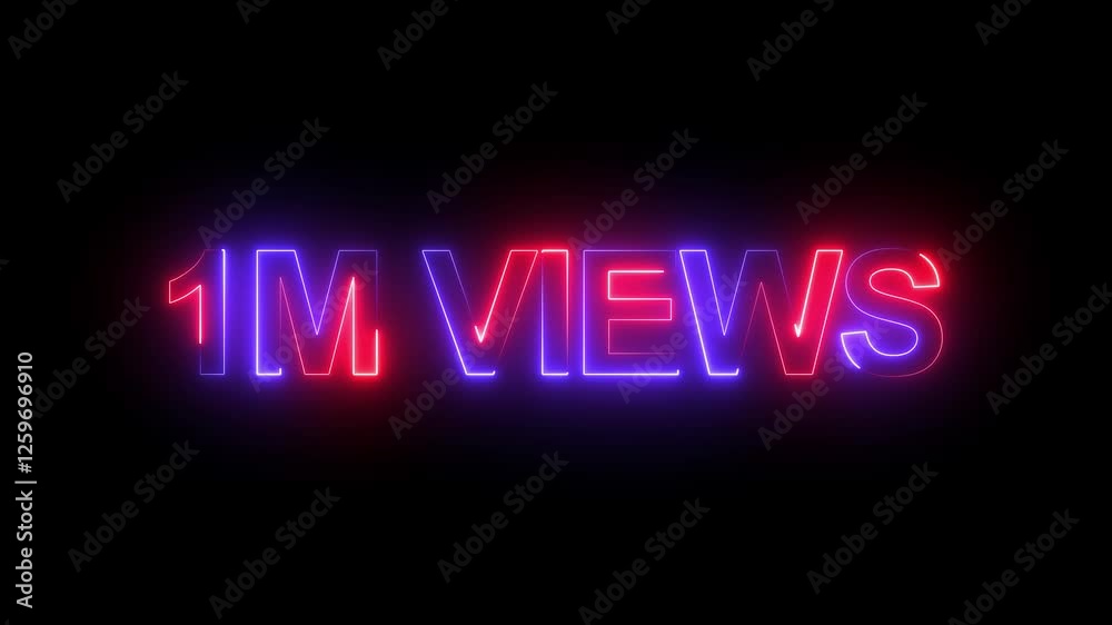 1M views text animation by  cyan pink color neon on black background. social media views counter - 1M views 1M views text animation by red blue color neon on black background.