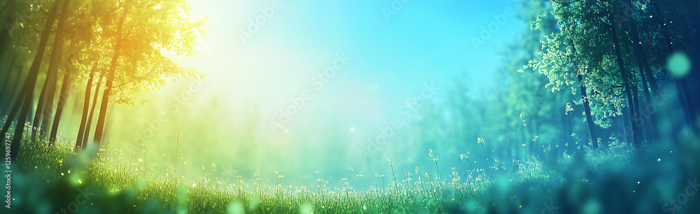 Obraz premium green grass and sun rays