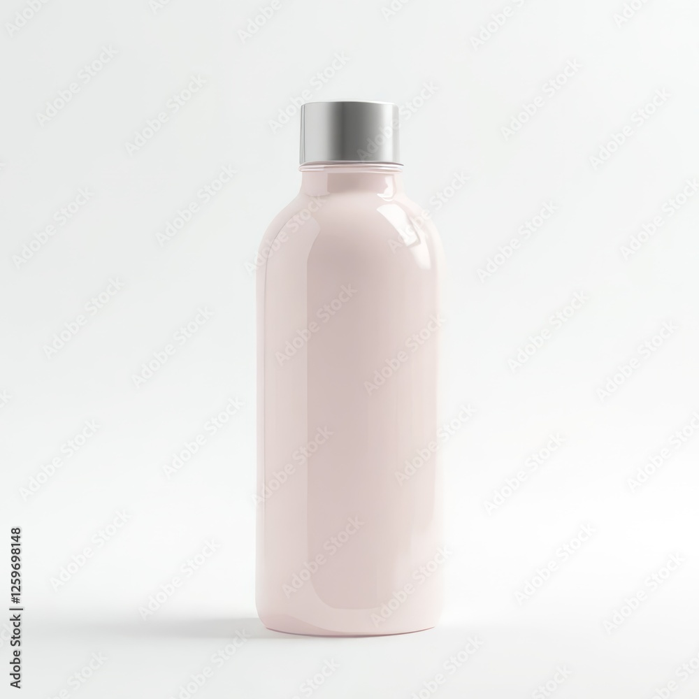 Soft Pink Glossy Bottle with a Silver Cap on a White Background Soft Pink Glossy Bottle with a Silver Cap on a White Background