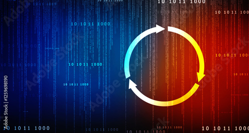 Update icon with binary codes on technology abstract background, Update System Upgrade Software version technology concept