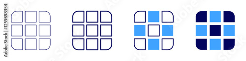Grid automation icon in 4 different styles. Thin Line, Line, Bold Line, Duotone. Duotone style. Editable stroke