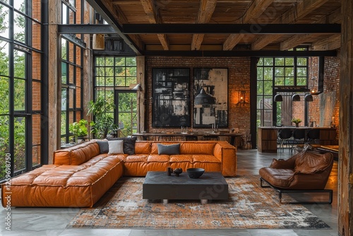 Modern urban loft with exposed beams and minimalist design city center interior photography bright open space contemporary concept