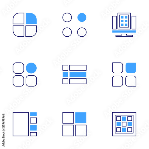 Grid icon set. Bold line style. Duotone colors. Editable stroke. list, category, grid