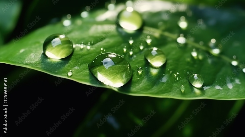 Close-Up of Water Drops on a Green Leaf Capturing Nature's Beauty Close-Up of Water Drops on a Green Leaf Capturing Nature's Beauty