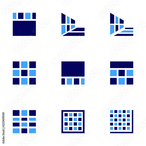 Grid icon set. Bold style. Duotone colors. grid, mesh, pixels, perspective, layout