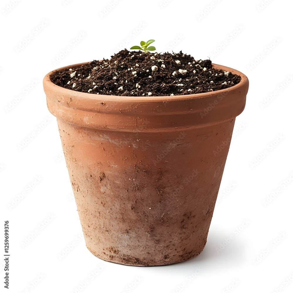 Grey Clay Pot with Soil Isolated on White Background Grey Clay Pot with Soil Isolated on White Background