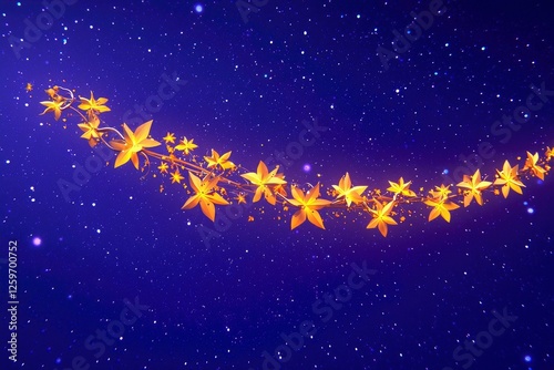 Golden Star Flower Garland on a Night Sky Background photo