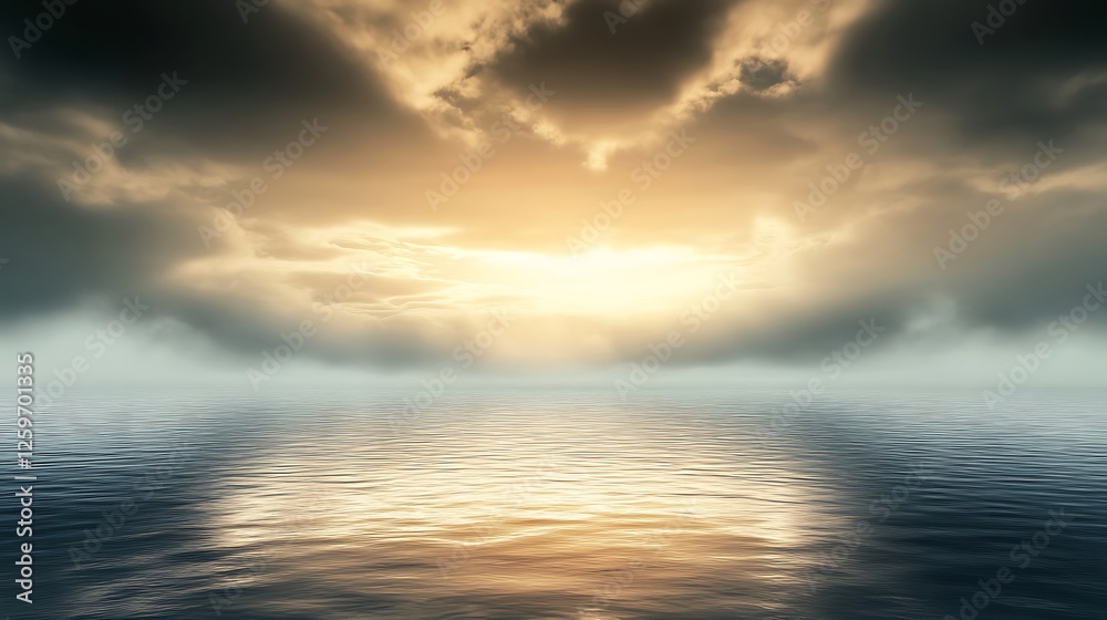 Obraz premium Dramatic ocean sunset, misty calm