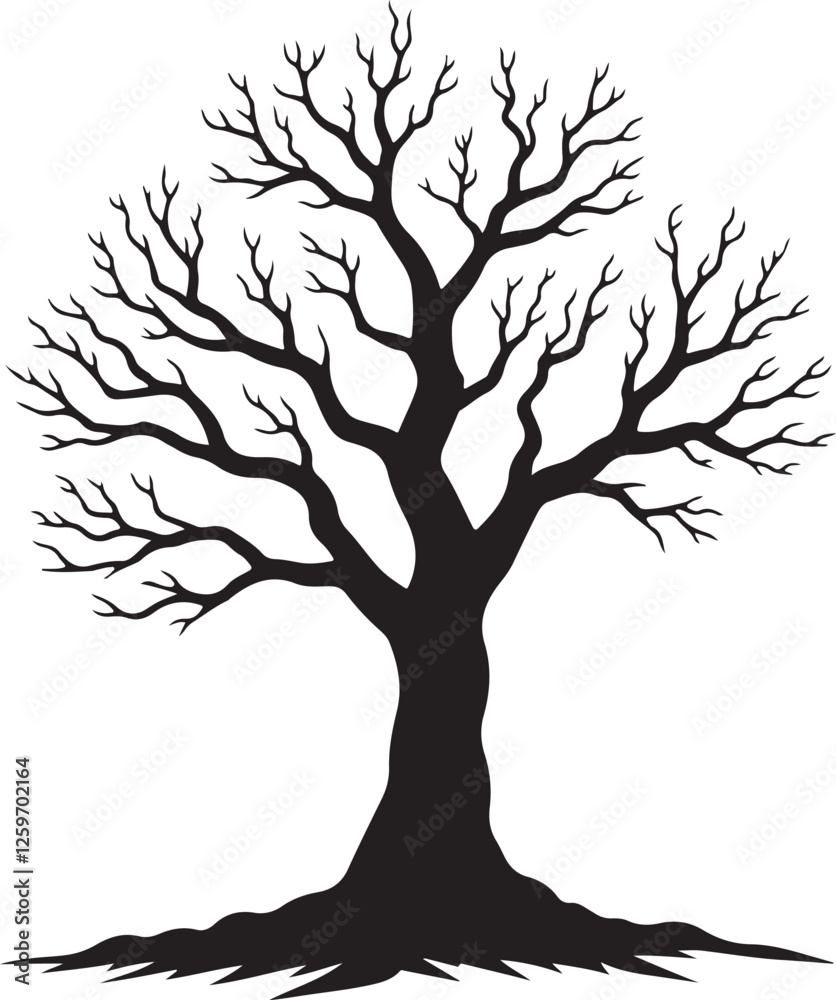 Fototapeta premium trees silhouettes vector design elements | Silhouette of a dead tree vector illustration. Trees and branches without leaves | Bare tree silhouette without barren leaves dead no scary.
