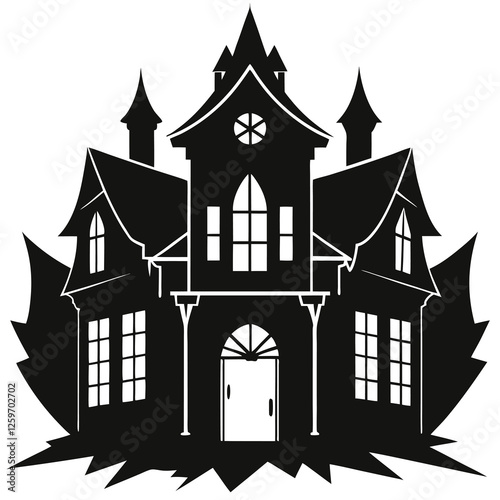 vector of abandoned mansion with broken window