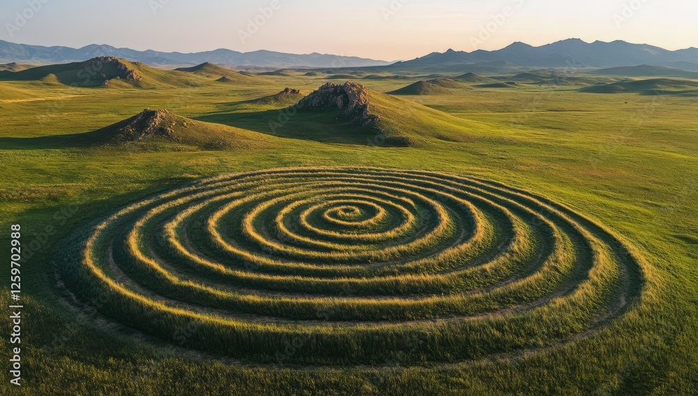 Spiral Earth Art in a Lush Grassy Plain Spiral Earth Art in a Lush Grassy Plain