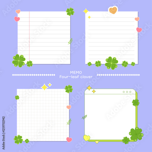 Nature, plant, plant illustration. Four-leaf clover illustration that brings good luck. Vector illustration. Memo illustration set.