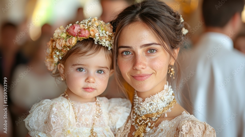 Mother daughter wedding portrait, floral crown, celebration Mother daughter wedding portrait, floral crown, celebration