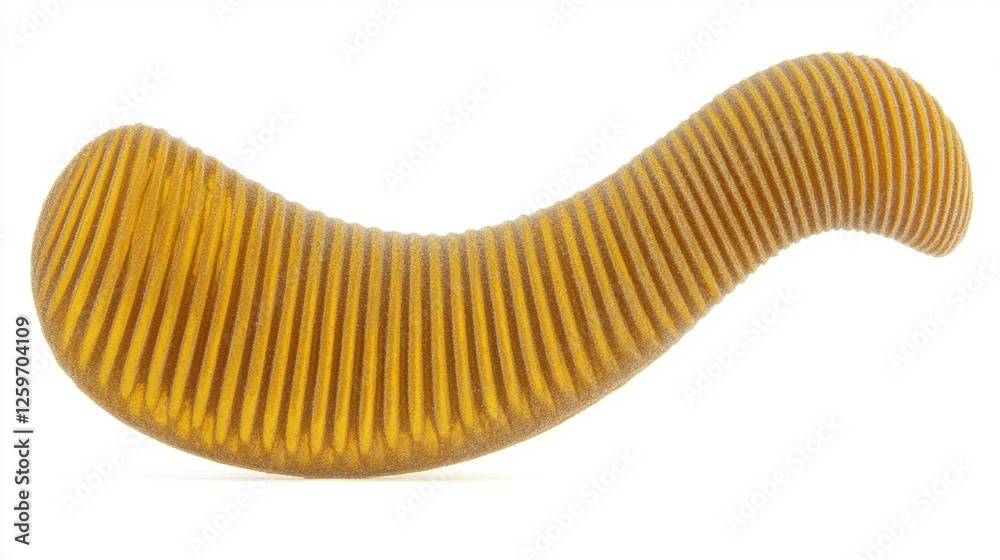 Abstract Golden Curved Object with Smooth Texture and Decorative Pattern on White Background Abstract Golden Curved Object with Smooth Texture and Decorative Pattern on White Background