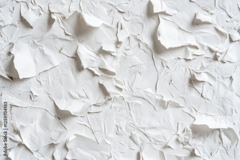 Obraz premium Torn white paper texture background, studio shot, crumpled, design element