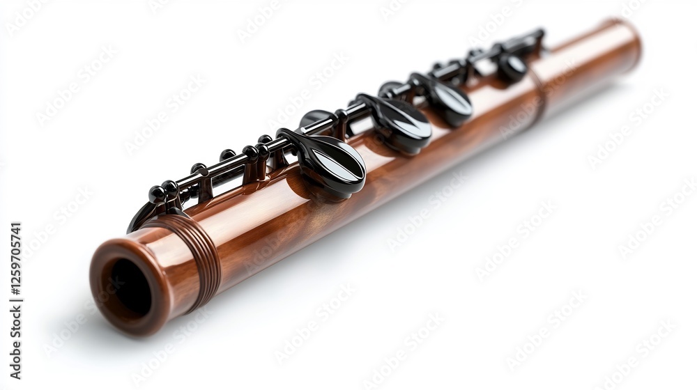 Naklejka premium Elegant Brown Wooden Flute on White Background