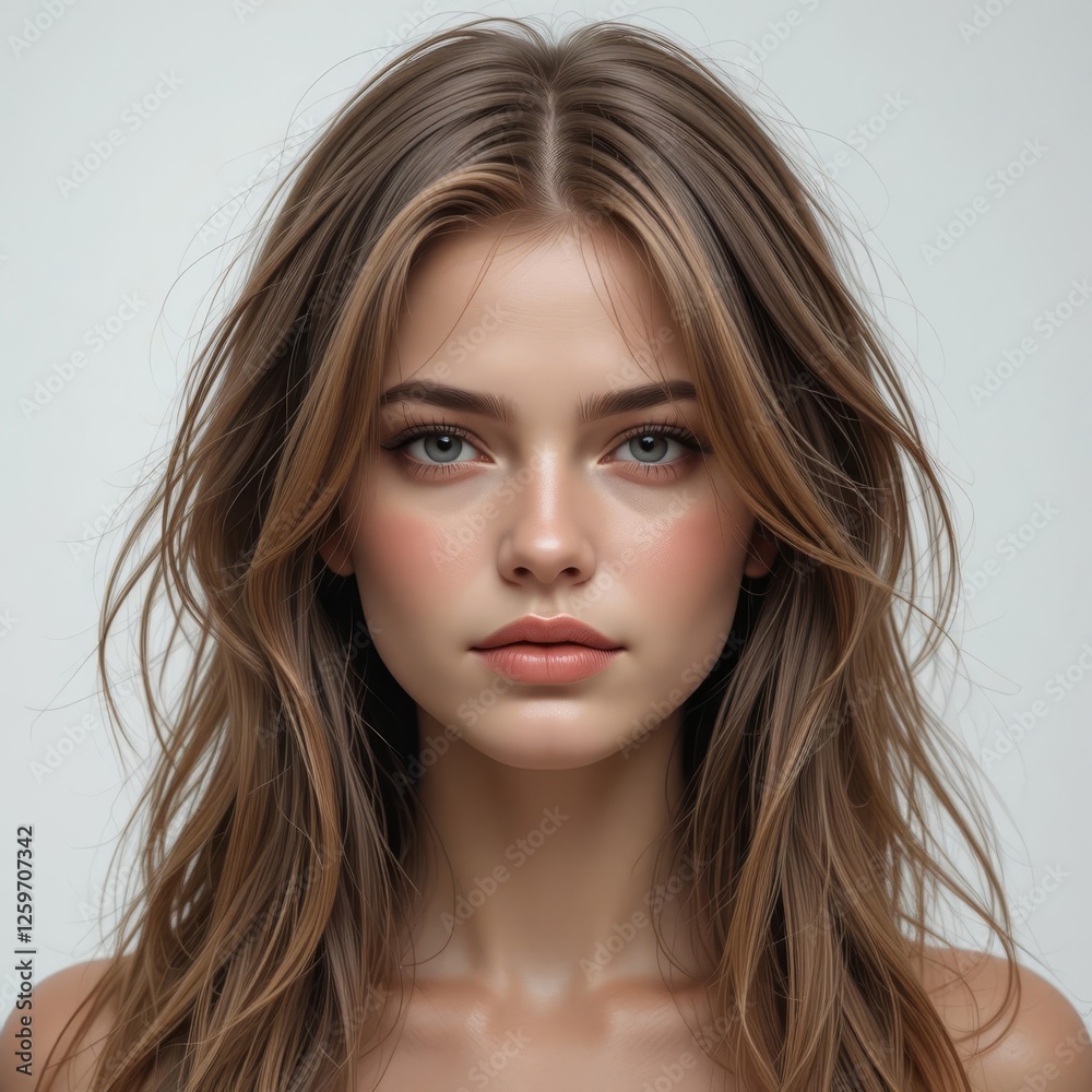 Fototapeta premium Woman with long wavy light brown hair and fair skin