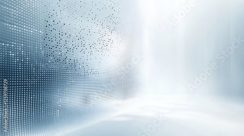 Abstract digital background with glowing particles and light beams.