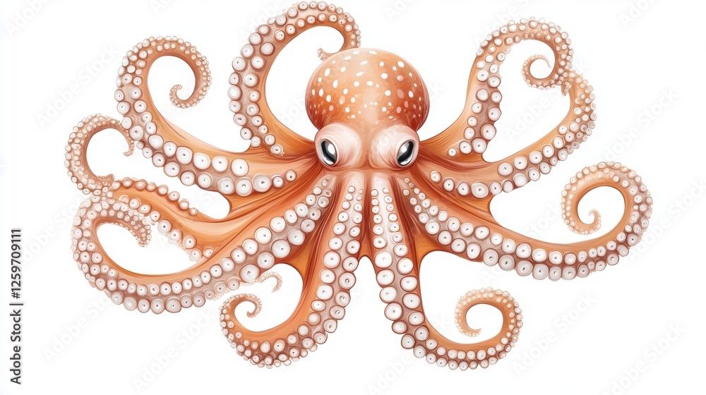 Obraz premium Detailed Portrait of a Colorful Octopus Displaying Tentacles Against a White Background