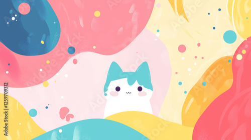 Cute seamless pattern with Easter eggs birds and playful kittens