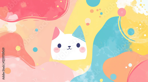 Cute seamless pattern with Easter eggs birds and playful kittens