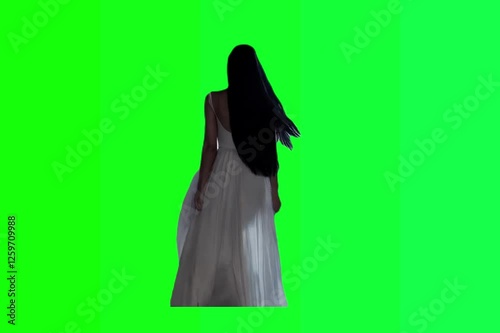 Young Woman Walking on Green Screen | Full-Body Walk Cycle | Chroma Key Footage