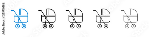 Baby carriage icons in five different stroke sizes