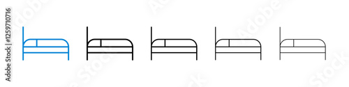 Bed icons in five different stroke sizes