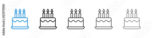 Cake birthday icons in five different stroke sizes
