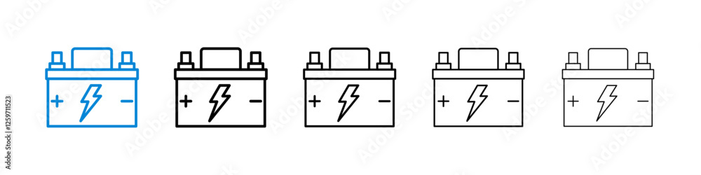 Car battery icons in five different stroke sizes Car battery icons in five different stroke sizes