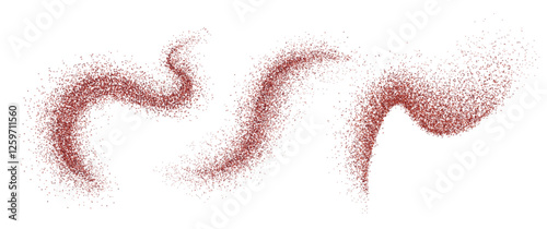 Red pepper powder sprinkled on white background. Vector realistic illustration of chili spice dust scattered in curvy lines, hot, sweet, smoked paprika, food seasoning, cooking ingredient flakes