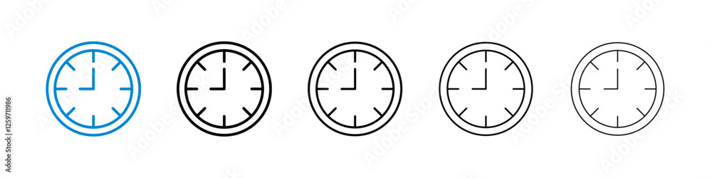 Clock nine icons in five different stroke sizes Clock nine icons in five different stroke sizes